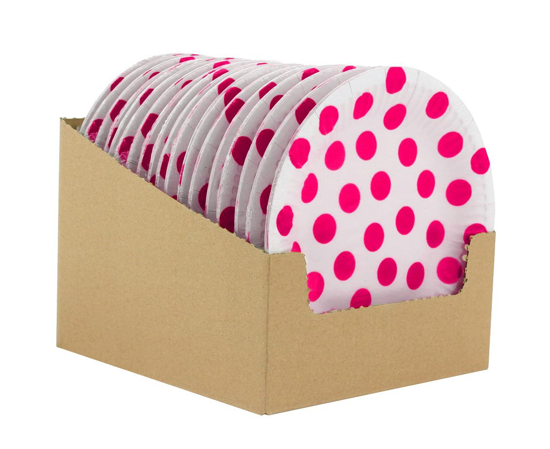 Paper plates Polka Dots, magenta, 18 cm, 6 pcs